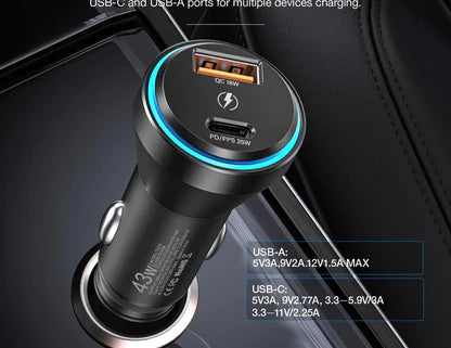 AmazingThing FlexiPower Pro 43W Tri‑Port Car Fast Charger