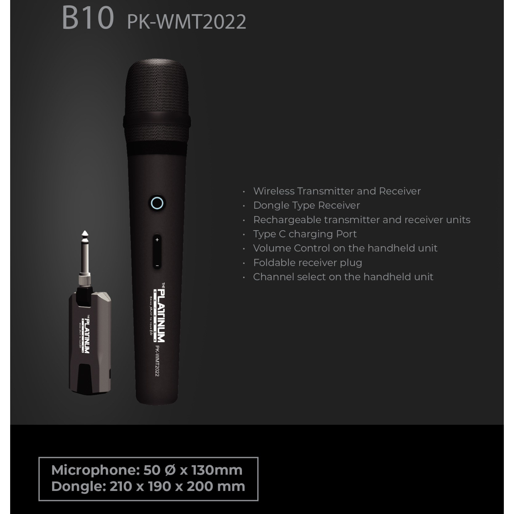 Platinum Karaoke B10 – Portable Single UHF Wireless Microphone