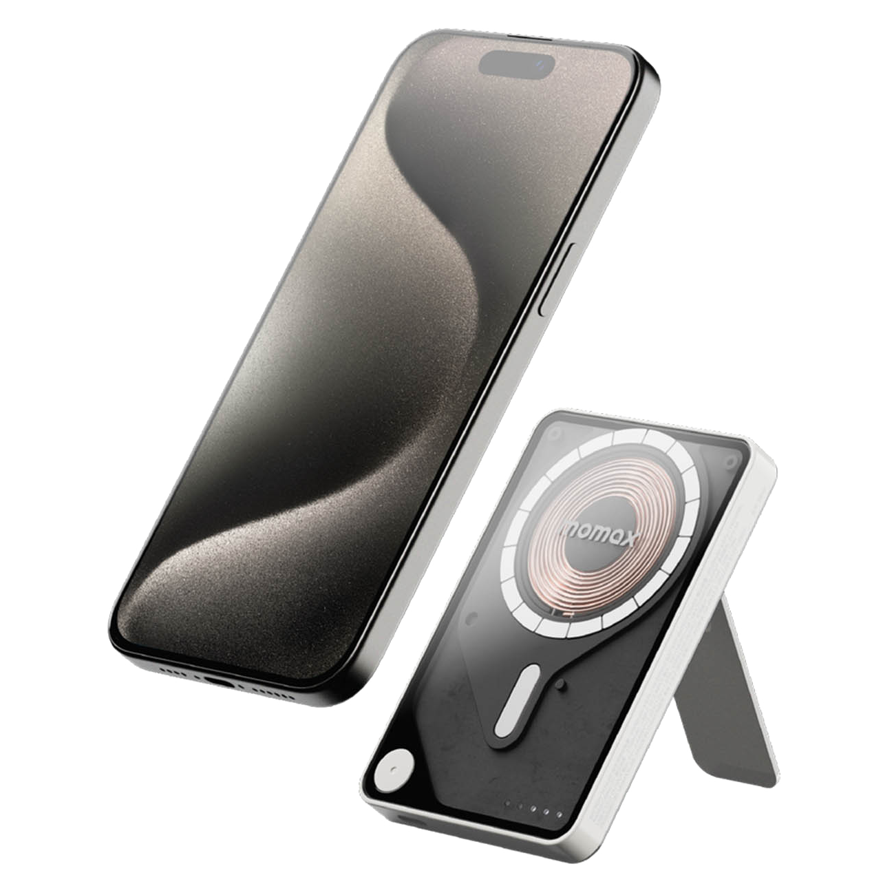 MOMAX 1‑Power X Pro 5000mAh Magnetic Wireless Power Bank with Stand & Built‑In USB‑C Cable (Black)