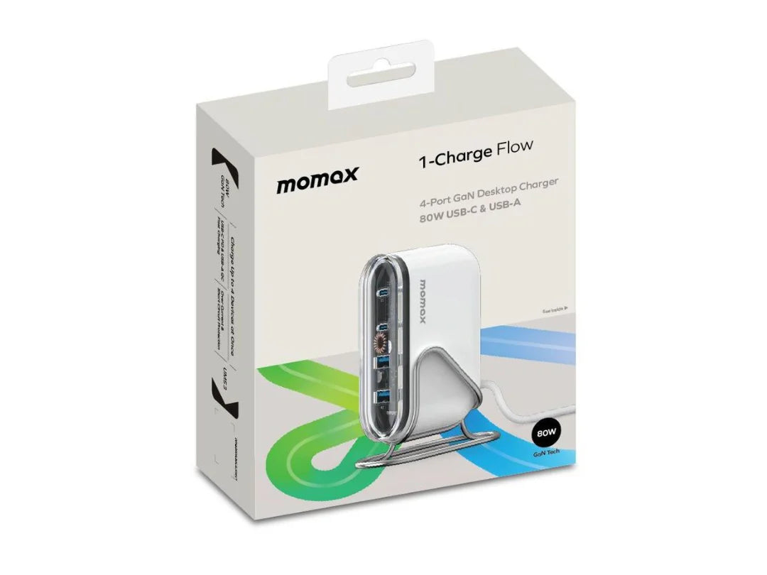 MOMAX 1‑CHARGER Flow PD 80W 4‑Ports GaN Desktop Charger