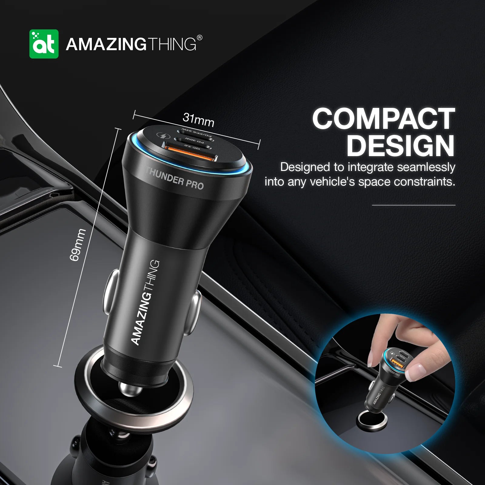 AmazingThing FlexiPower Max 63W Tri‑Port Car Fast Charger