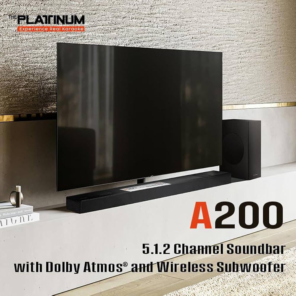 Platinum Karaoke A200 – 5.1.2 Channel Soundbar with Dolby Atmos &amp; Wireless Subwoofer