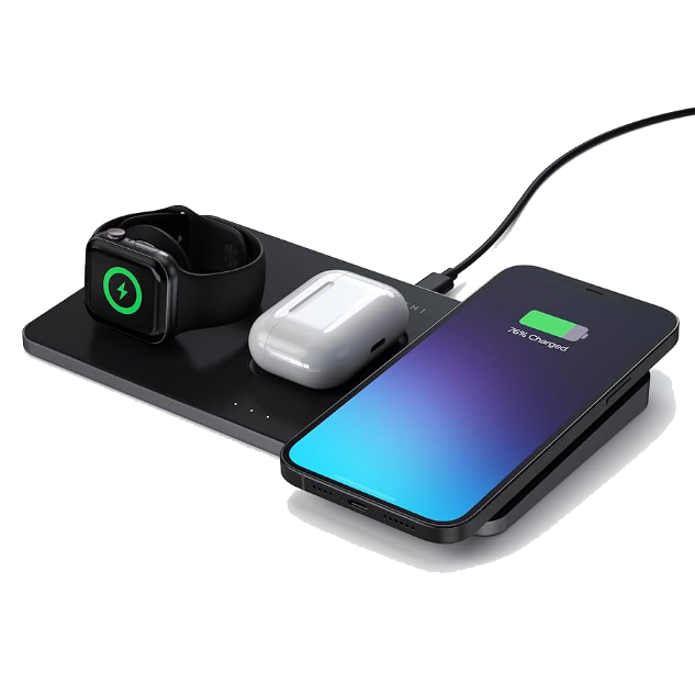 MagEasy TrioCharge Portable 3‑in‑1 Charger – Black, MagSafe Compatible, Foldable, 15W+5W+2.5W Output, Intelligent Power Detection