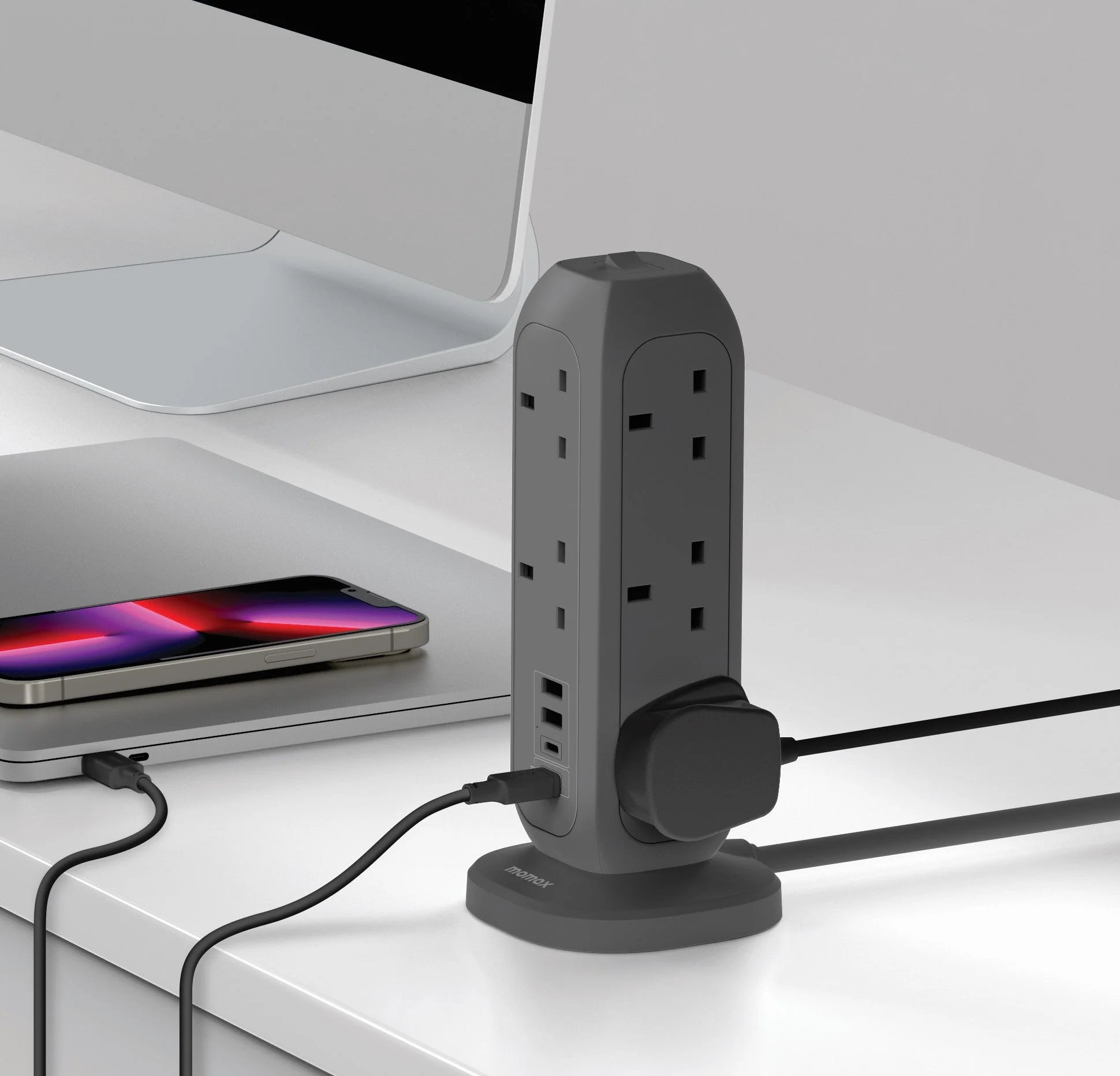 MOMAX OnePlug 11‑Outlet Power Strip with USB (Grey, US11UK)