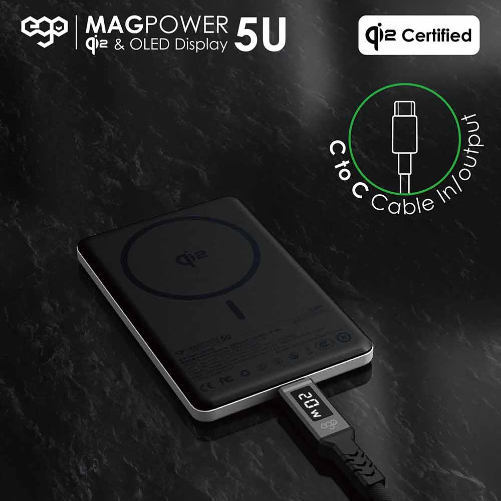 EGO MagPower 5U Qi2 5000mAh MagSafe Power Bank – Black