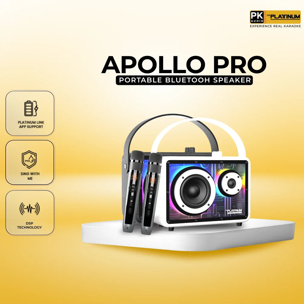Platinum Apollo Pro – Portable Bluetooth Speaker with Microphone (White)