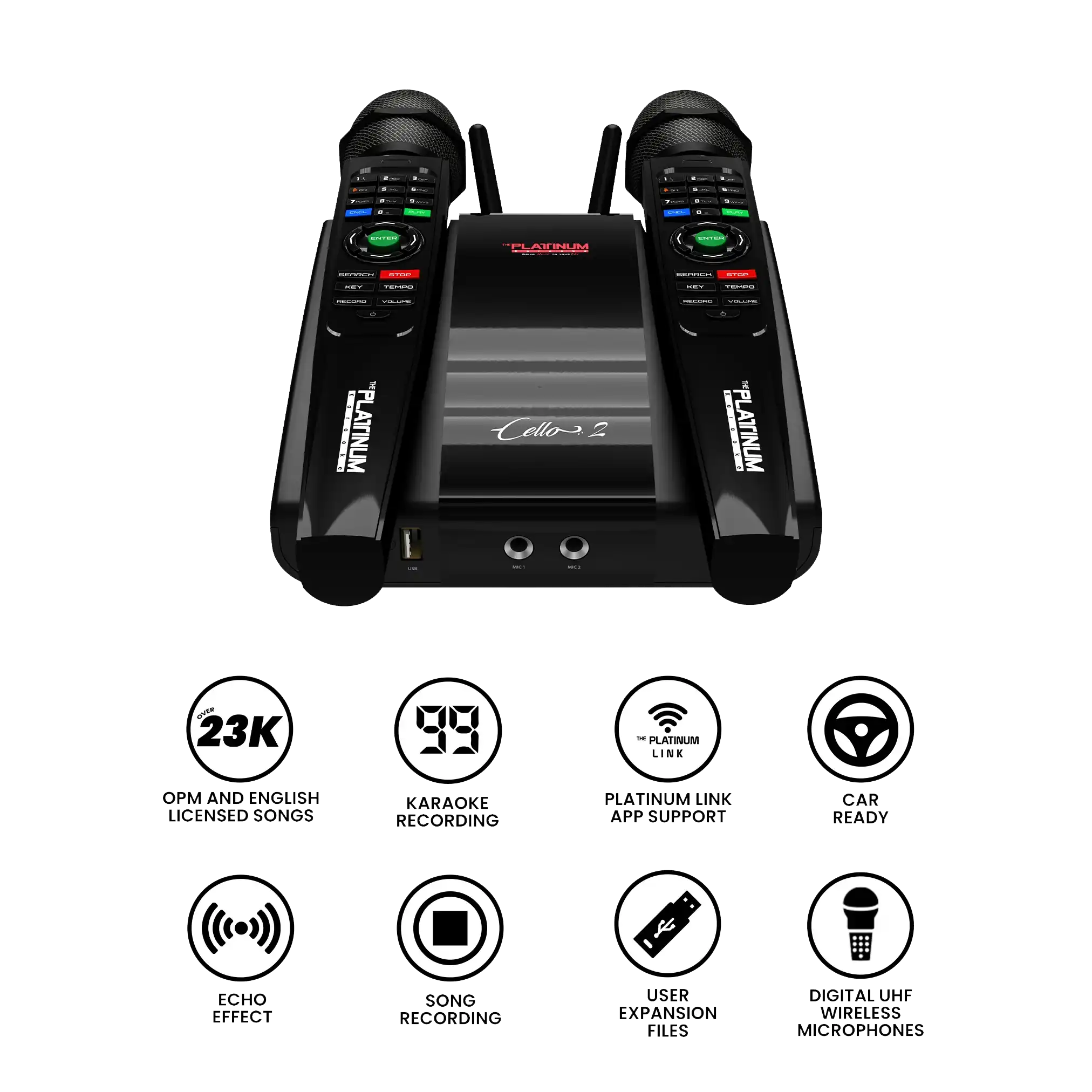 Platinum Karaoke Cello – Karaoke Player with 2 Wireless Microphones