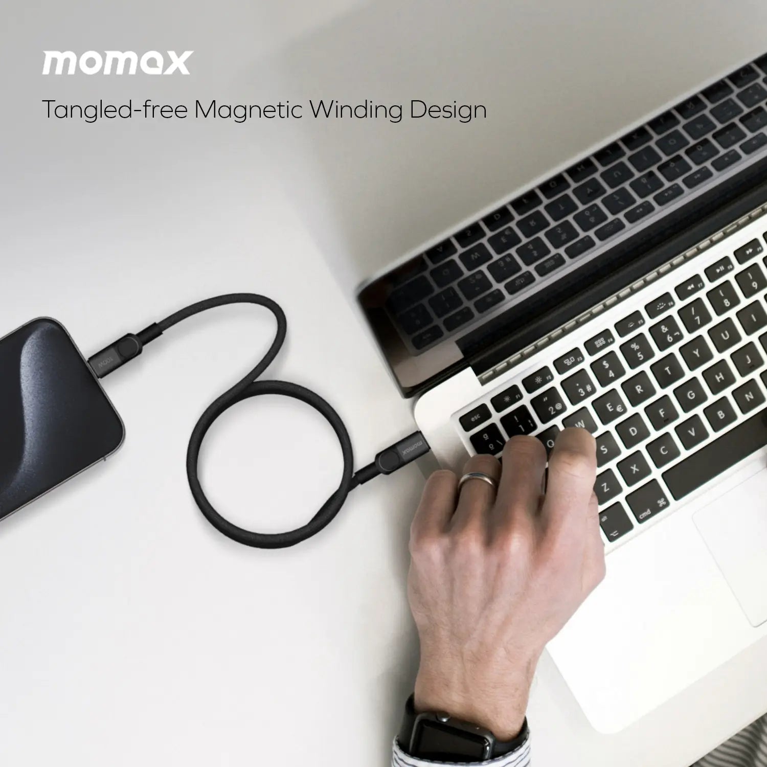 MOMAX Mag Link 100W USB‑C to USB‑C Magnetic Cable (1m, Black)