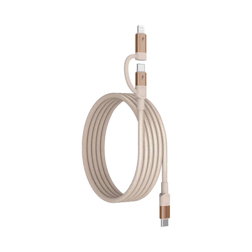 MOMAX Mag Link USB‑C to USB‑C & Lightning Magnetic Cable (1m, Desert Titanium)