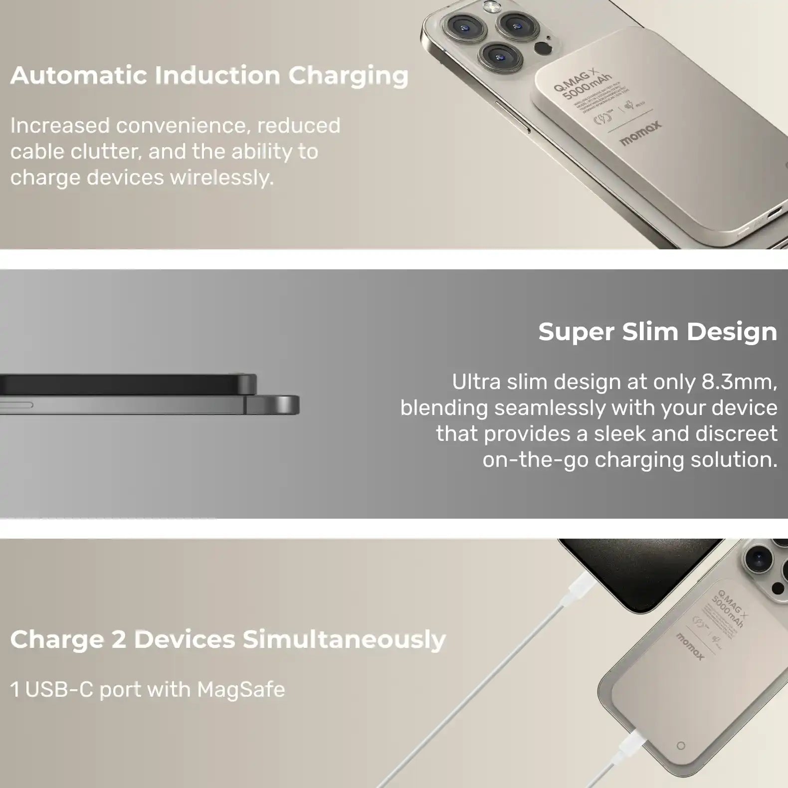 MOMAX Q.Mag X Gen2 5000mAh 15W Ultra Slim MagSafe Wireless Power Bank (Titanium)