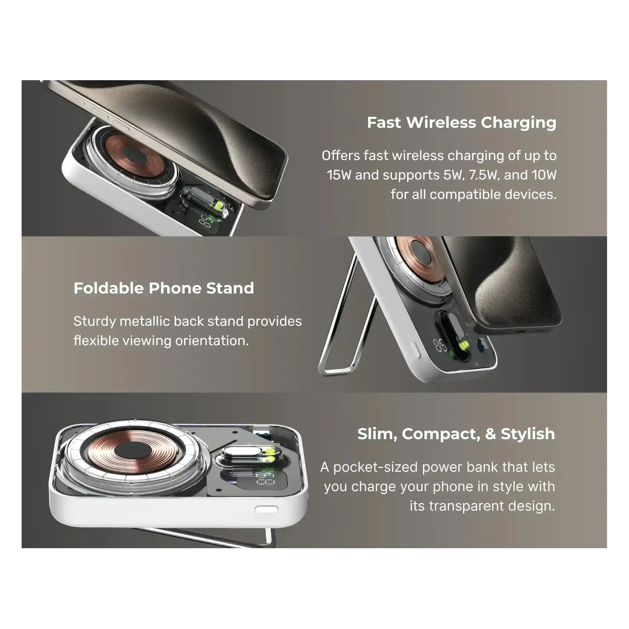 MOMAX 1‑Power Flow Plus Magnetic Power Bank 10000mAh (Transparent)