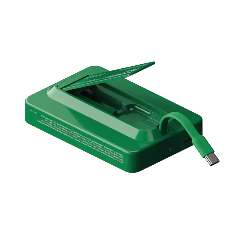 MOMAX 1‑Power X Pro 5000mAh Magnetic Wireless Power Bank with Stand & Built‑In USB‑C Cable (Green)