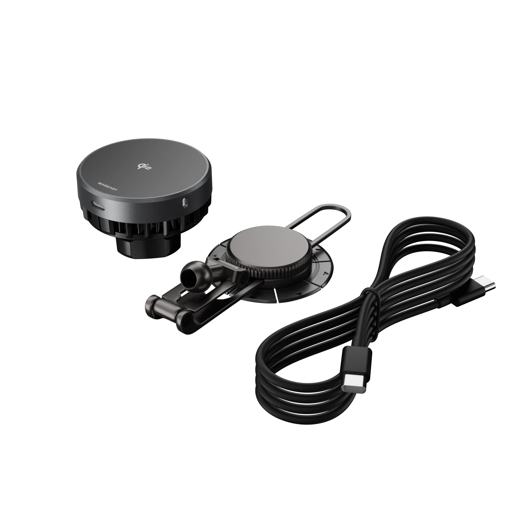 MagEasy MagMount Smart Cooling Car Charger (Car Screen Type) – Qi2, 15W Fast Wireless Charging, Space Gray