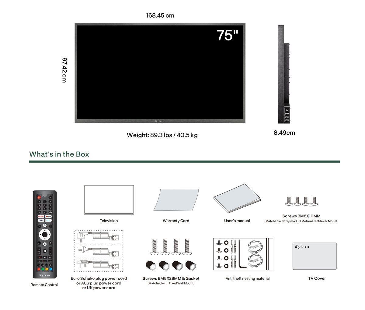 Sylvox Pergola Pro Google 75" 4K Full Sun Outdoor Smart TV