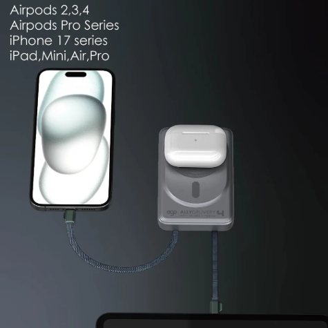 EGO AllyDelivery 4F @3C Certified MagSafe 10000mAh 6‑in‑1 Power Bank – Grey
