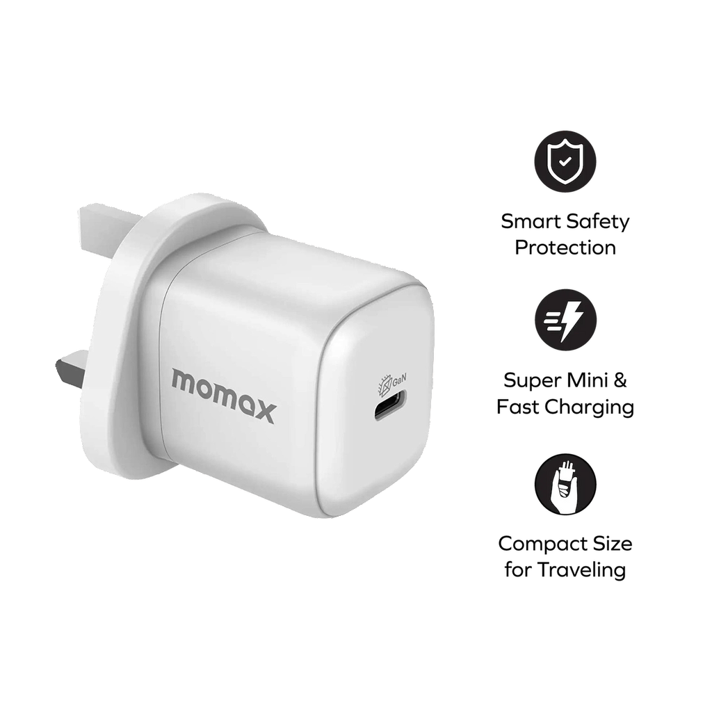MOMAX 1‑Charge 45W 1‑Port GaN Charger (1× USB‑C, White)
