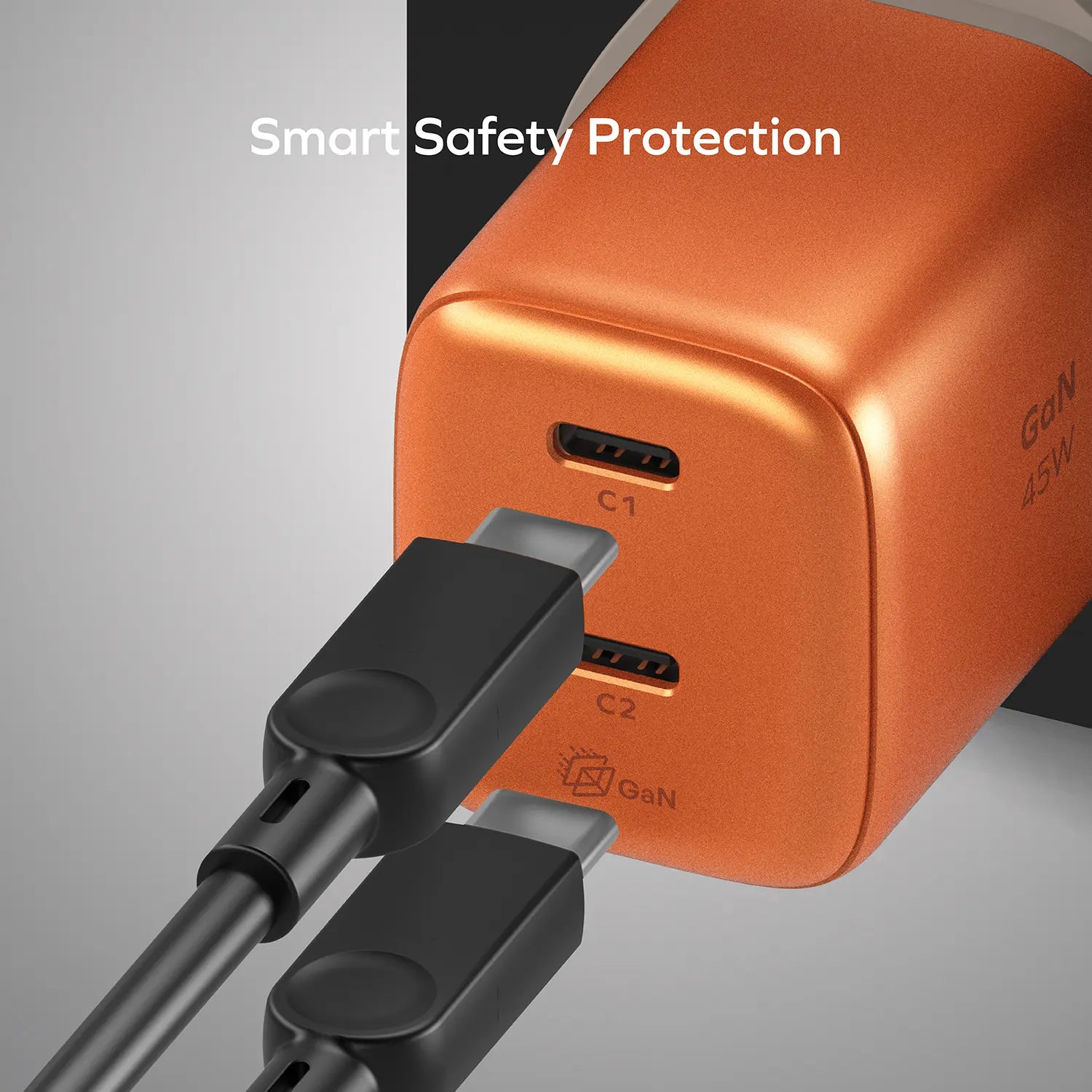 MOMAX 1‑Charge 45W 2‑Port GaN Charger (2× USB‑C, Orange)