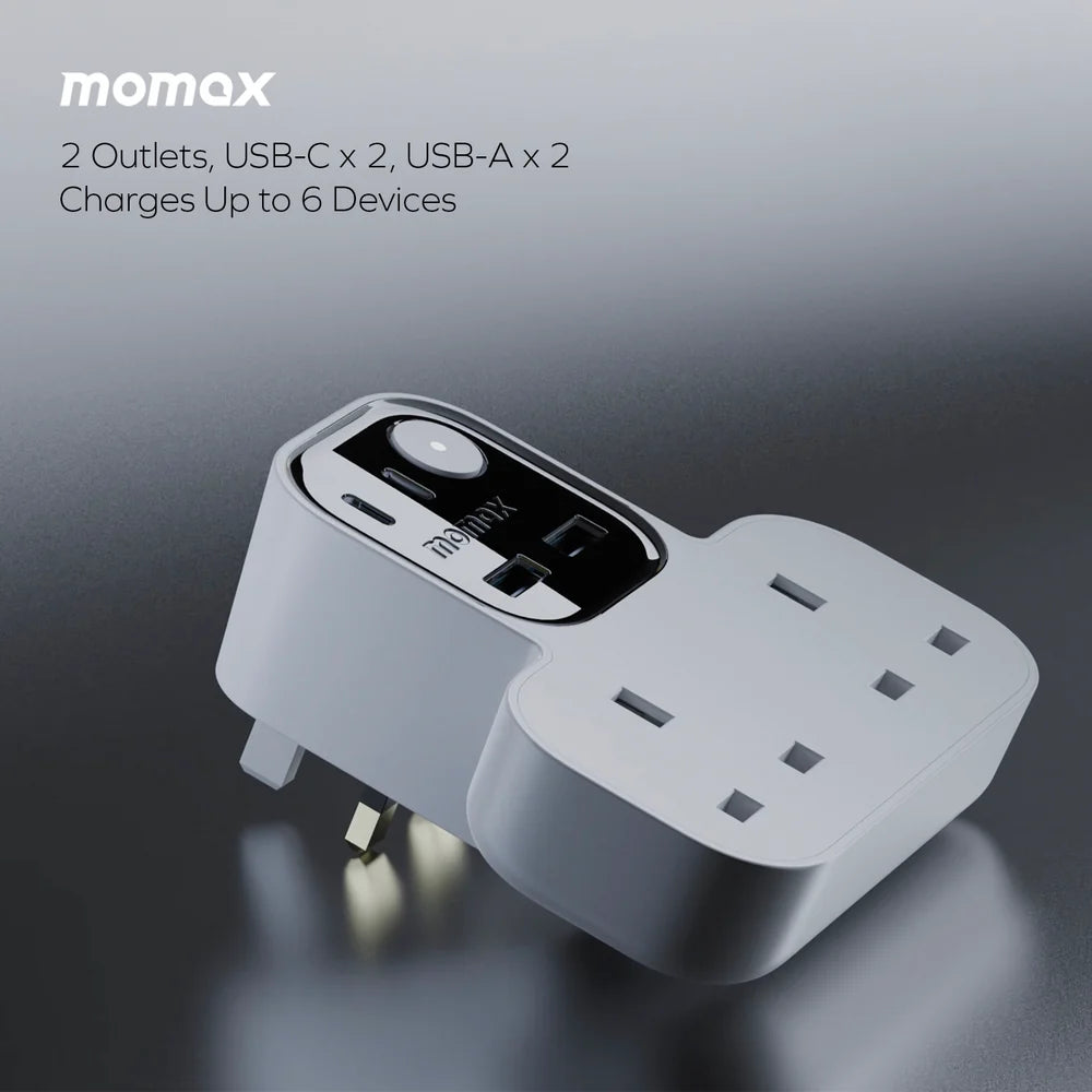 MOMAX 1-Charger Work Flow T-Shaped Extension Hub (2 AC Sockets & 4 USB Ports)