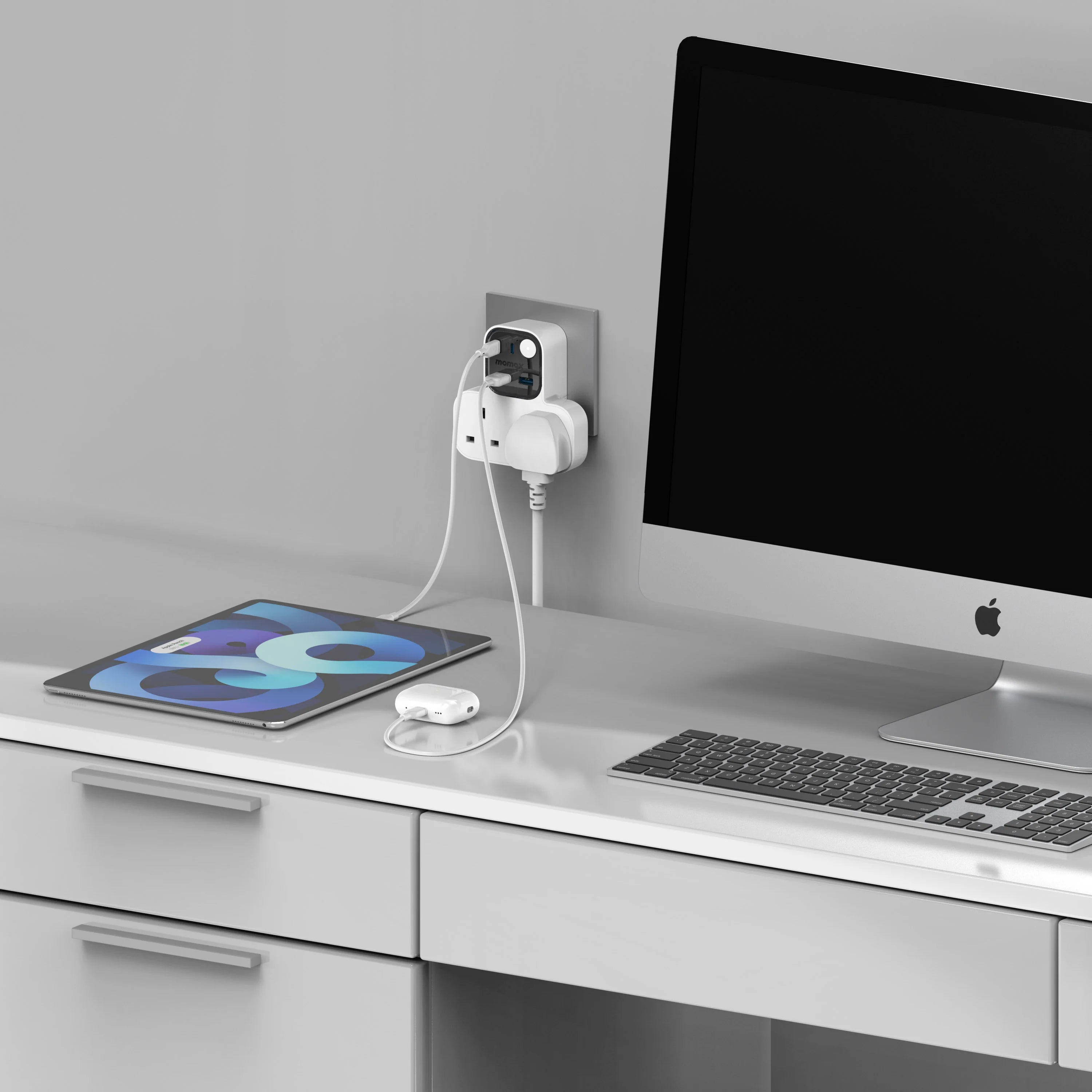 MOMAX 1-Charger Work Flow T-Shaped Extension Hub (2 AC Sockets & 4 USB Ports)