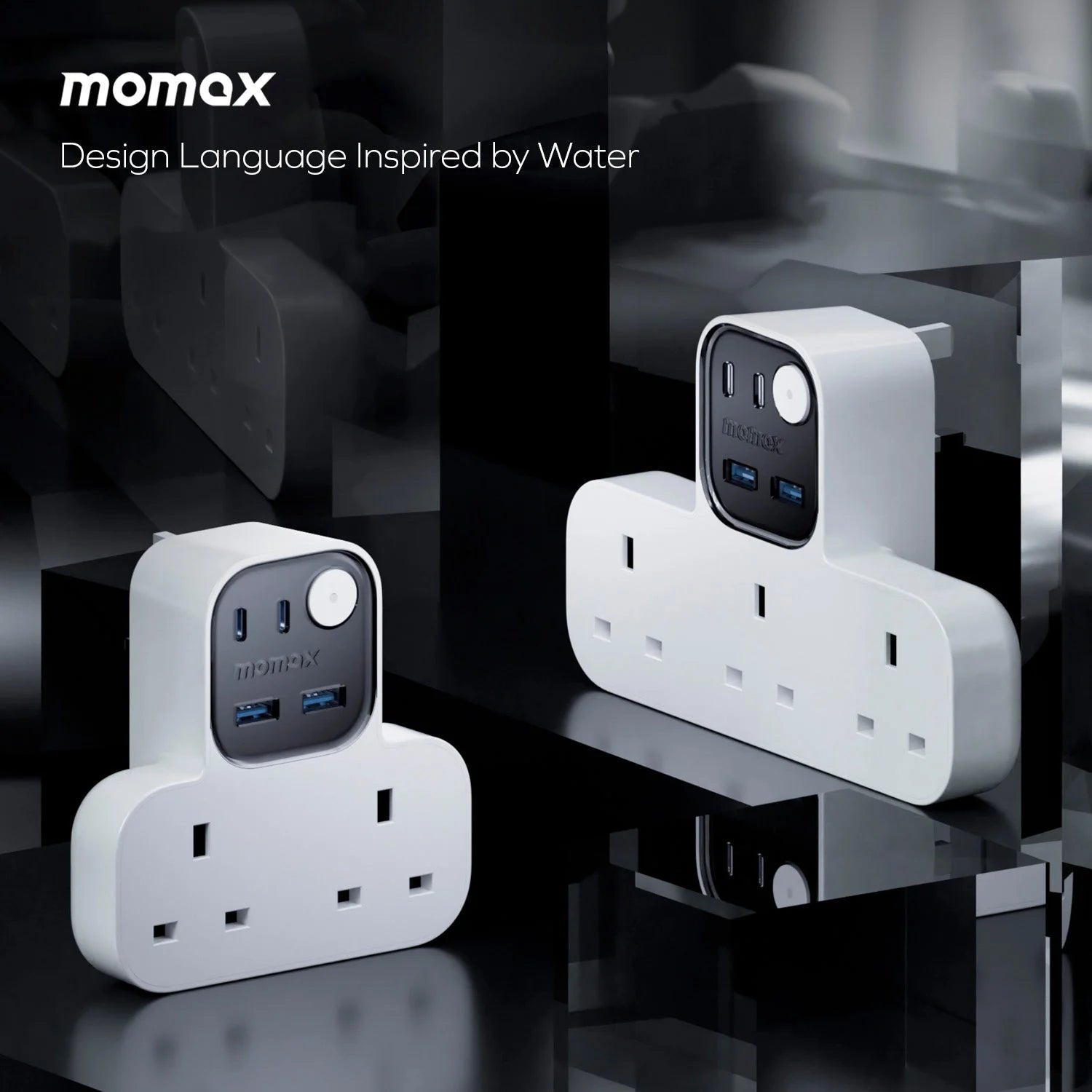 MOMAX 1‑CHARGER Workflow T‑Shaped Extension 3‑Socket with USB (White)