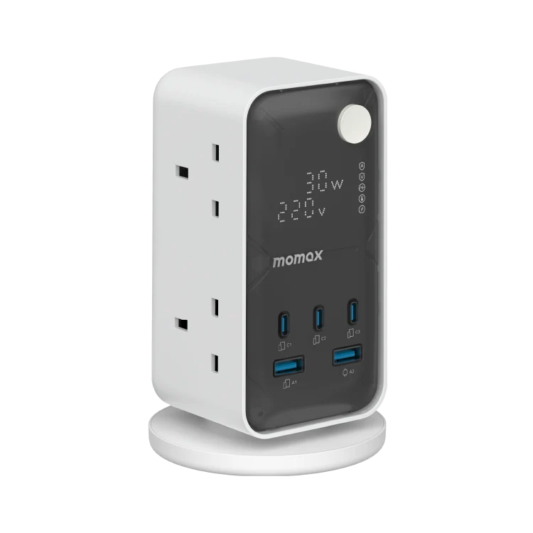 MOMAX 1‑CHARGE Workflow 6‑Outlet Digital Display Power Tower with USB