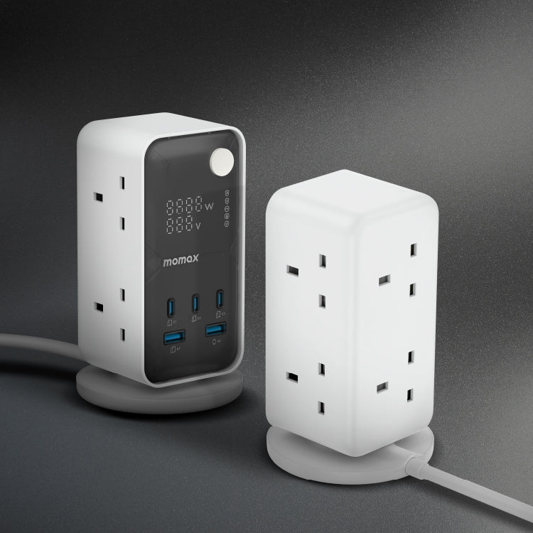 MOMAX 1‑CHARGE 70W Workflow 6‑Outlet Digital Display Power Tower with USB