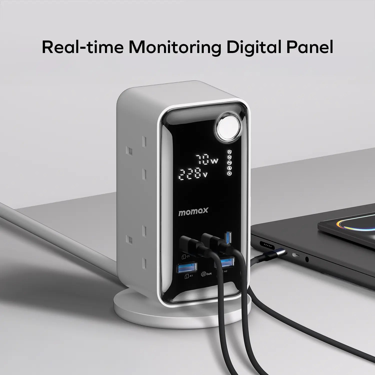 MOMAX 1‑CHARGE Workflow 6‑Outlet Digital Display Power Tower with USB