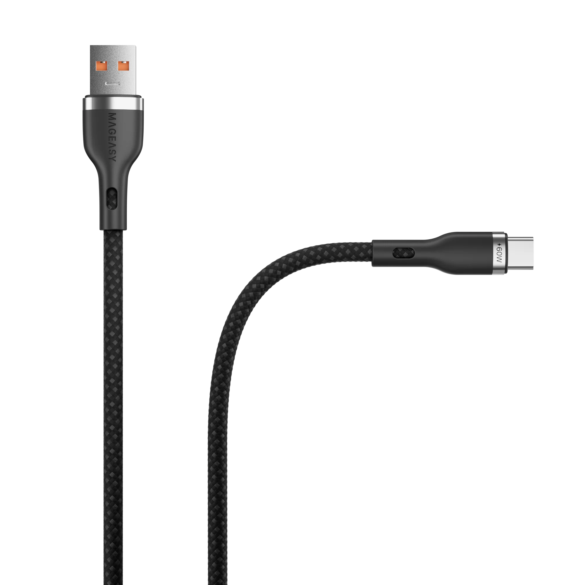 MagEasy Cable – USB‑A to USB‑C, Fast Charging & Sync, 60W, 1.5m, Black, Braided