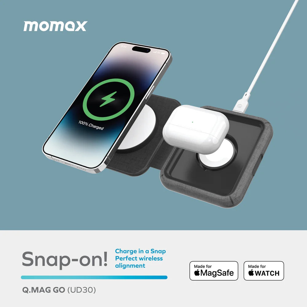MOMAX Q.Mag Go 20W 2‑in‑1 MagSafe Wireless Charger