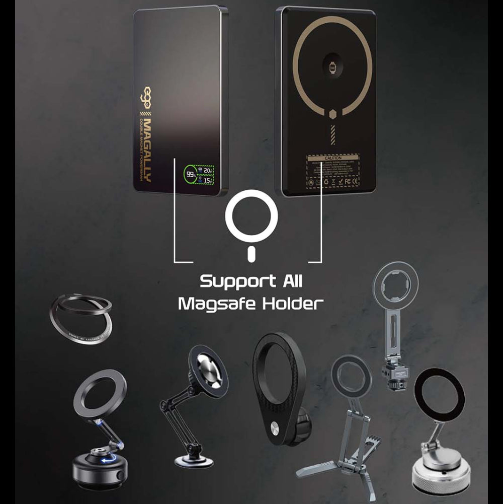 EGO MagAlly 3‑in‑1 Double‑Sided Magnetic Qi2 10000mAh Power Bank – Black