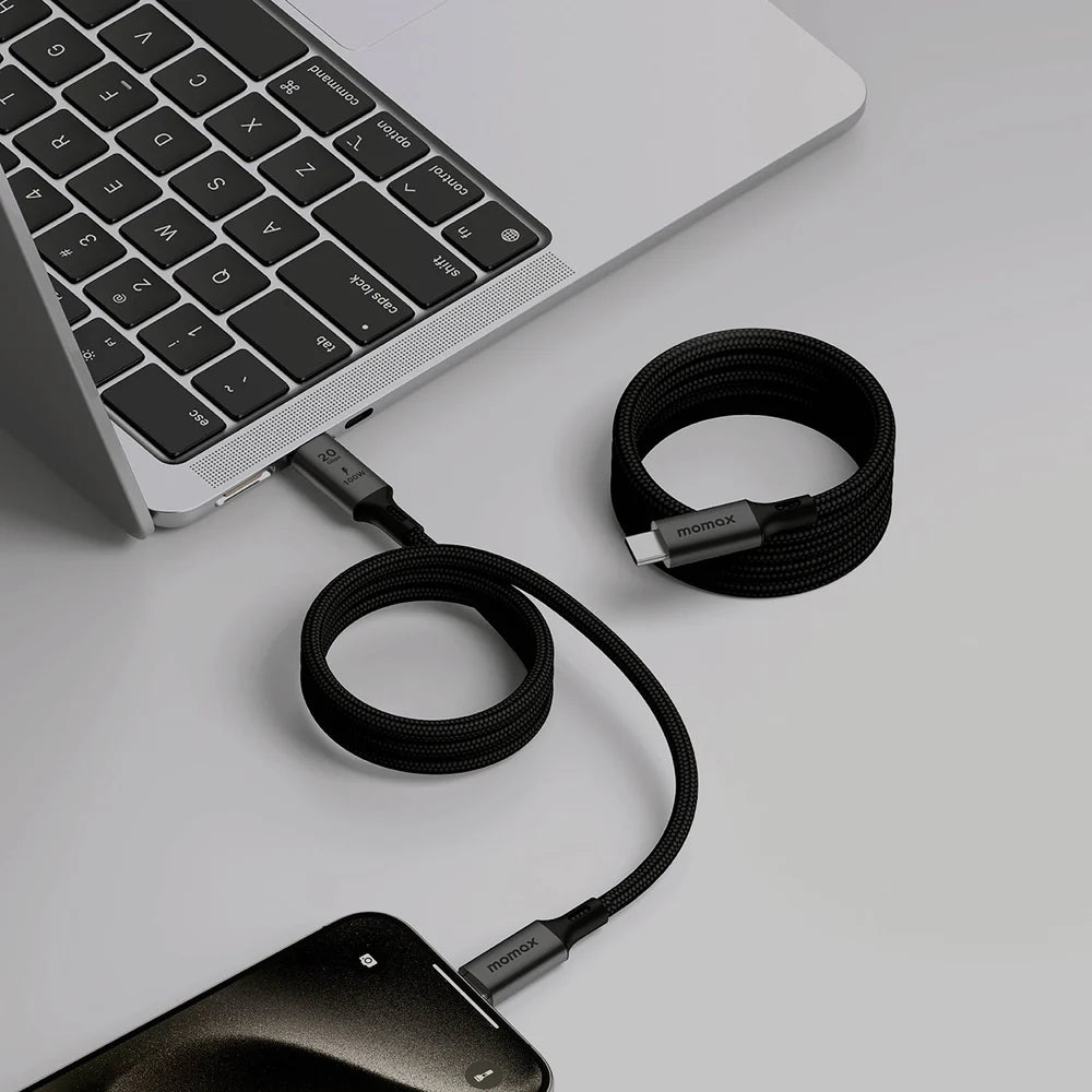 MOMAX Mag Link 100W USB‑C to USB‑C Magnetic Cable (1m, Black)