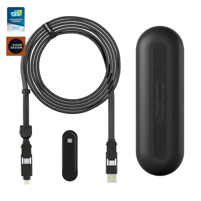 Rolling Square InCharge® XL 100W – 6‑in‑1 Charging Cable 3m (Black)