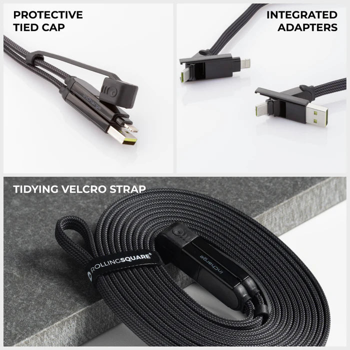 Rolling Square InCharge® XL 100W – 6‑in‑1 Charging Cable 3m (Black)